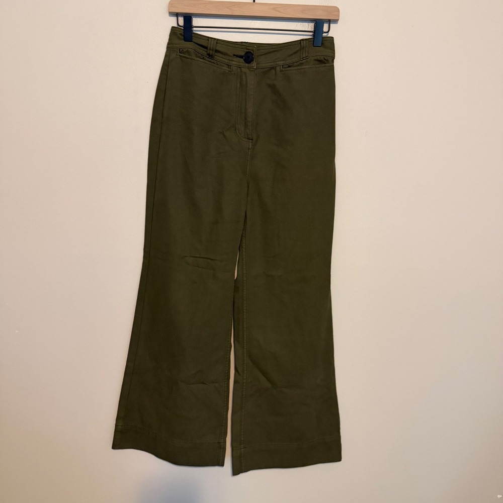 Toast 100% cotton twill wide leg trousers 8 olive green classic minimalist boho